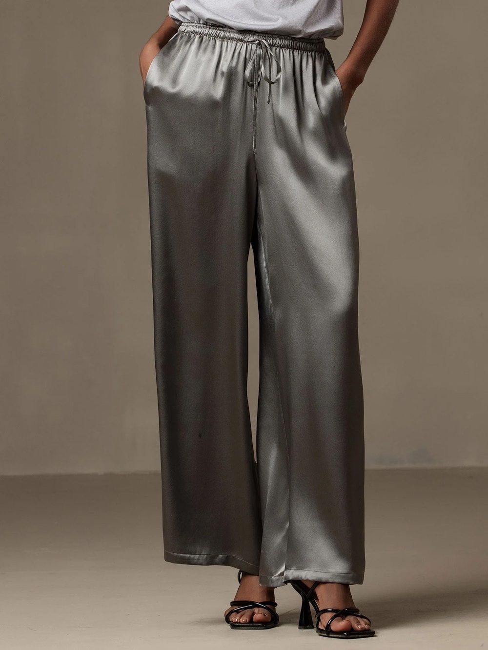 NWT Rachel Zoe Grey Silver Satin Drawstring Pants